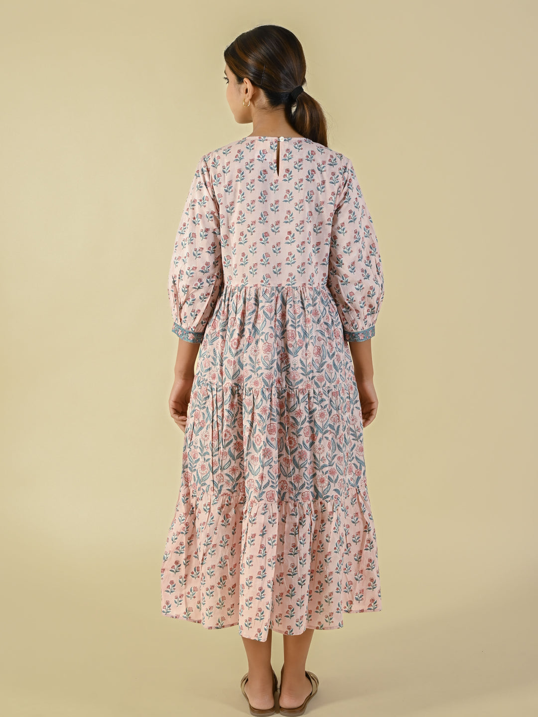 Hand block printed tiered cotton dress