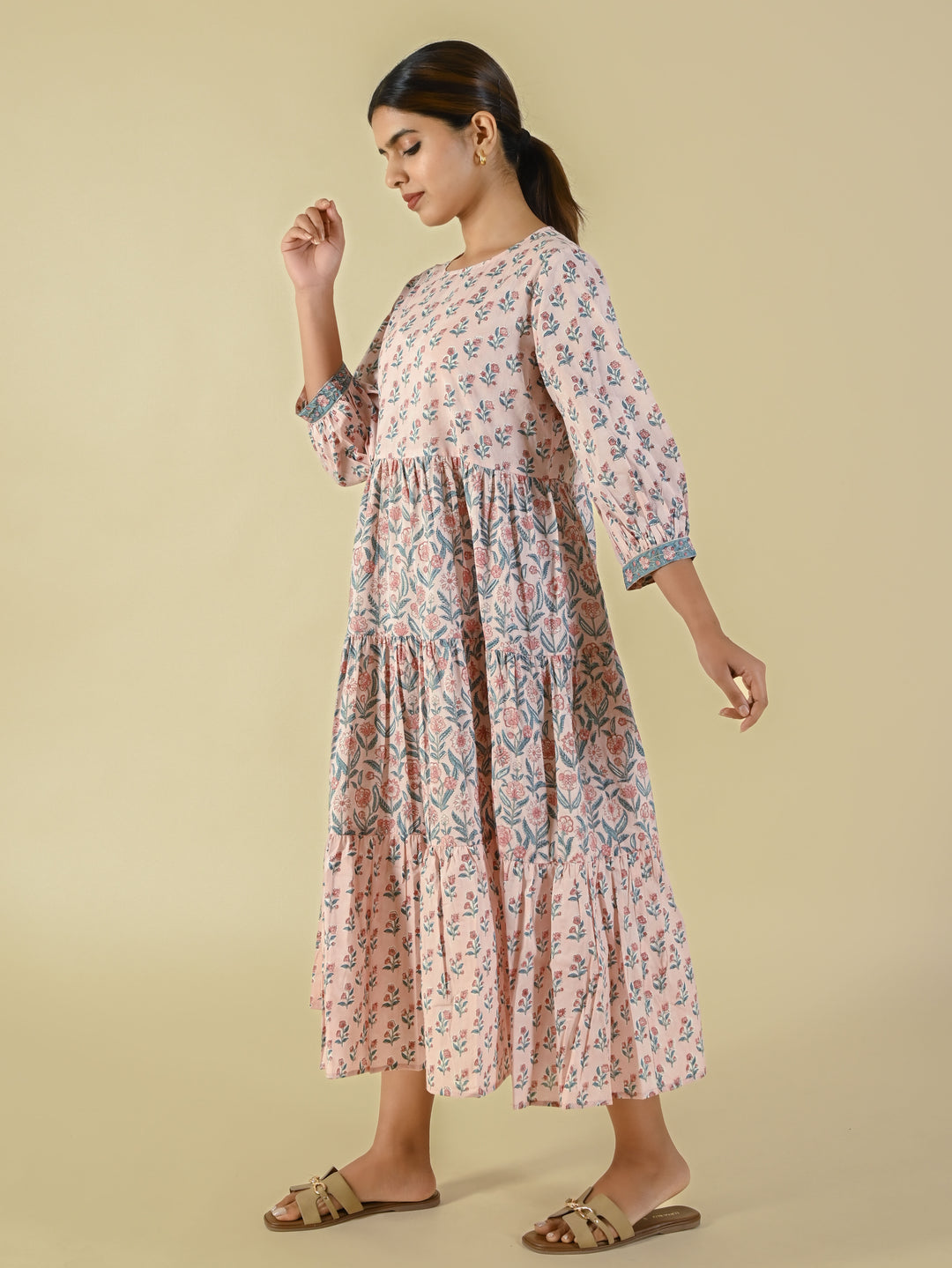 Hand block printed tiered cotton dress