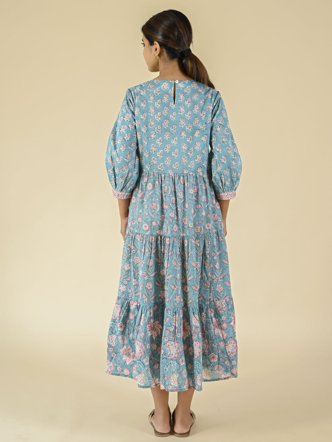 Hand block printed tiered cotton dress