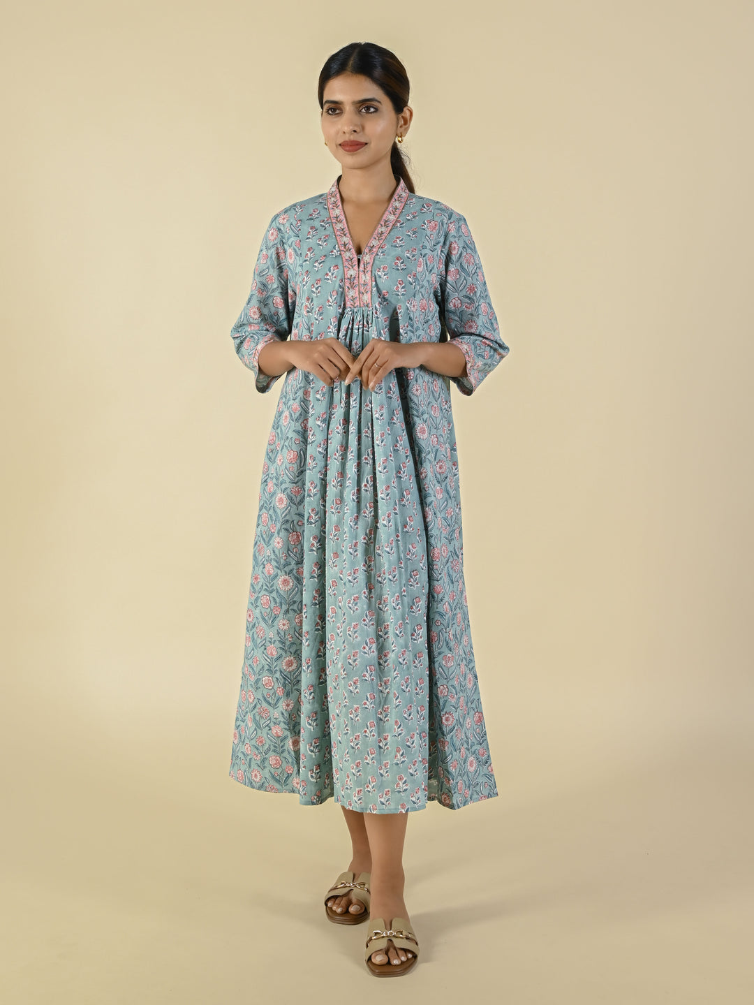 Hand block printed cotton panelled tunic