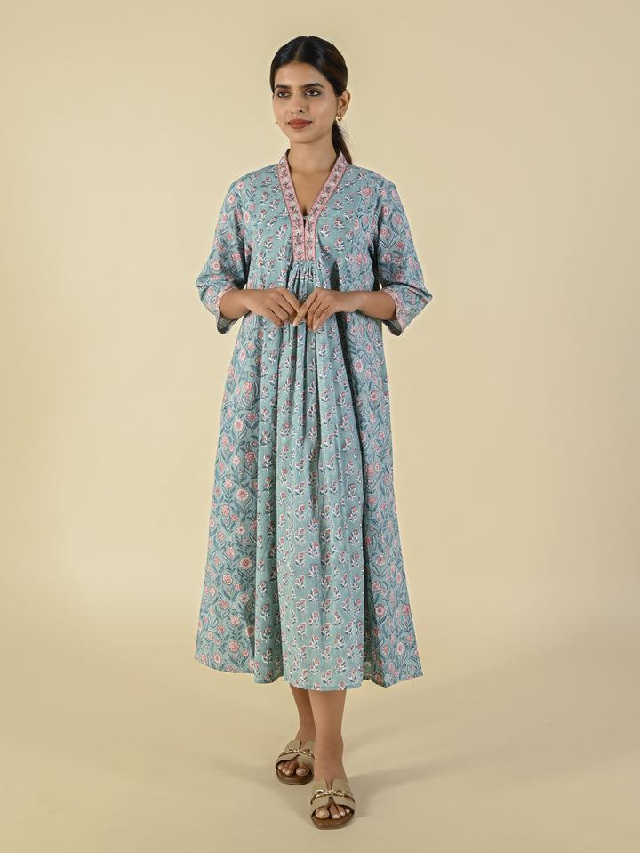 Hand block printed cotton panelled tunic