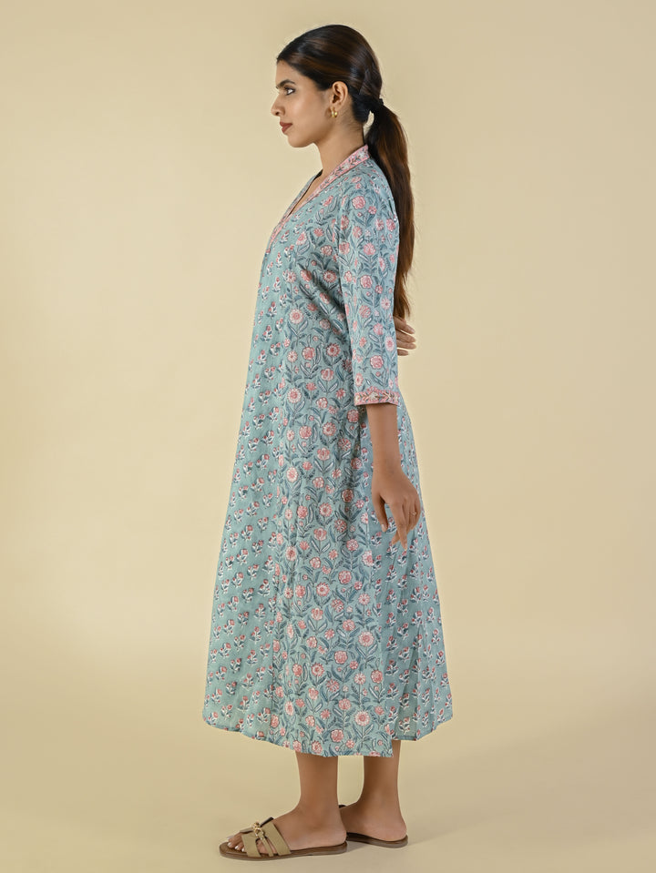 Hand block printed cotton panelled tunic