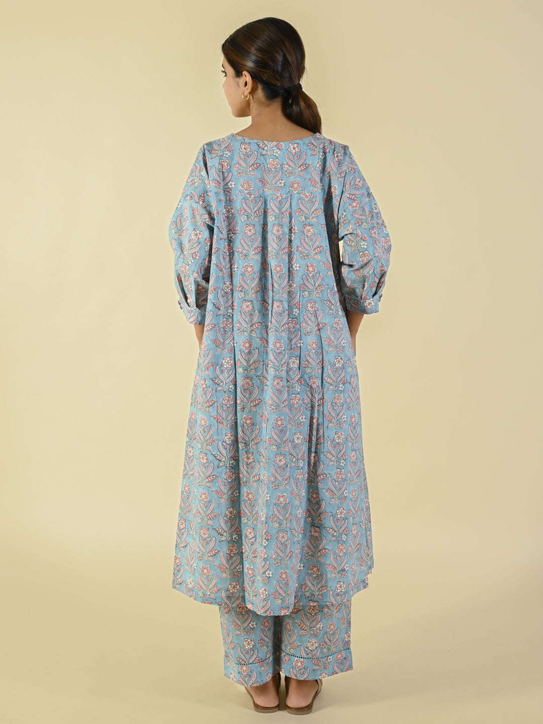 Sea blue hand block printed cotton co-ord set