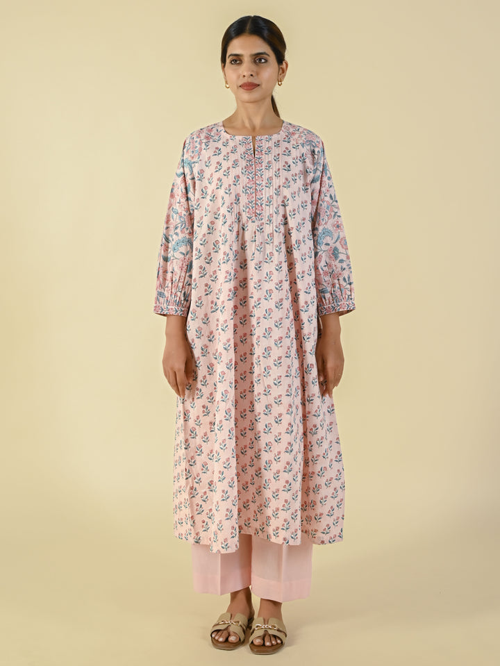 Soft pink cotton hand block printed tunic
