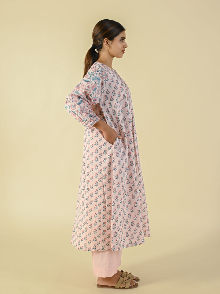 Soft pink cotton hand block printed tunic