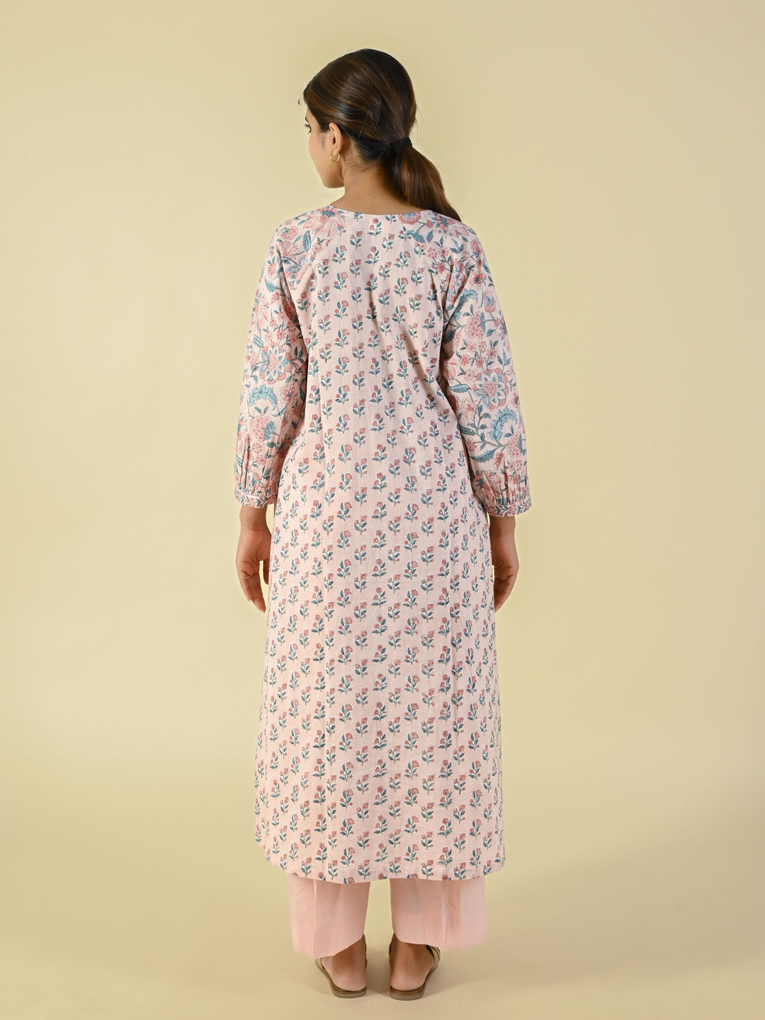 Soft pink cotton hand block printed tunic