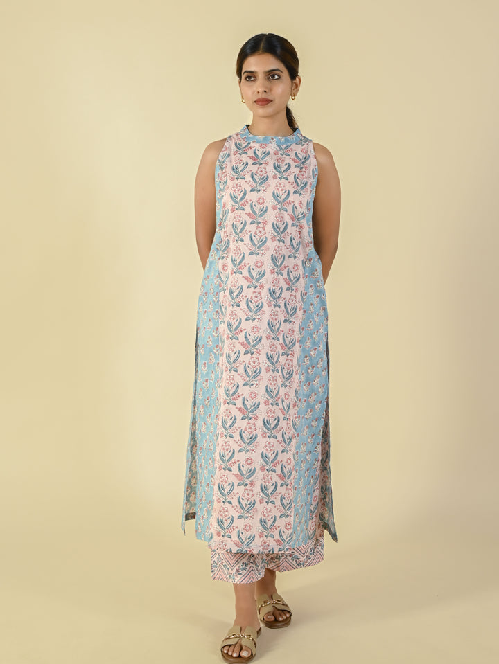 Hand block printed cotton sleeveless co-ord set