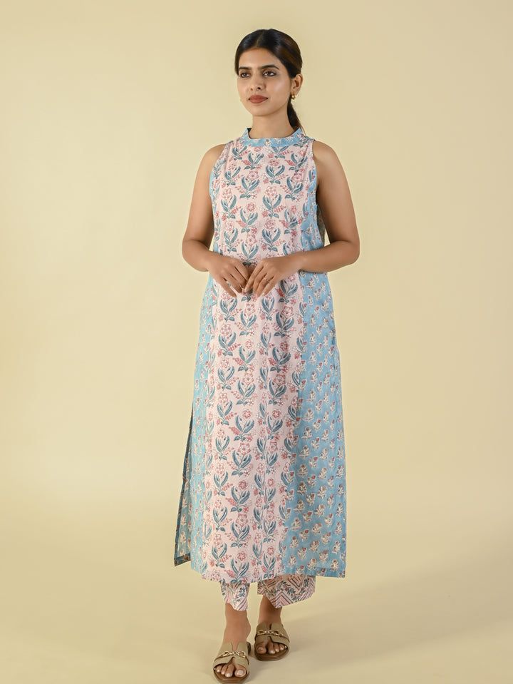 Hand block printed cotton sleeveless co-ord set