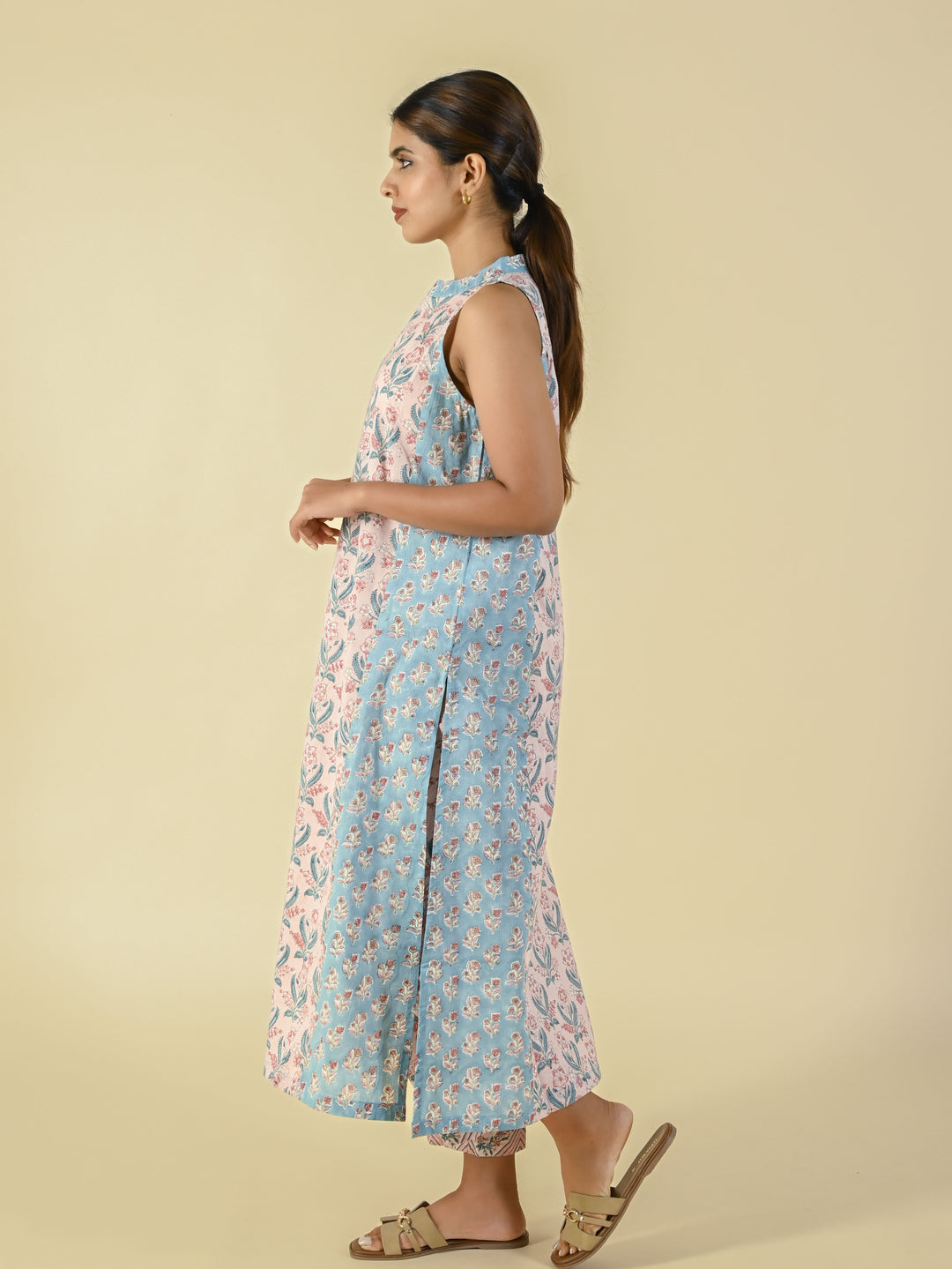 Hand block printed cotton sleeveless co-ord set