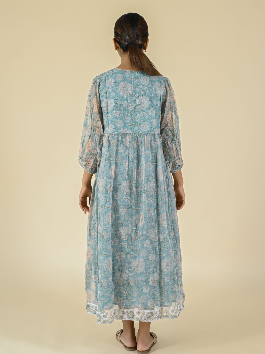 Misty blue hand block printed kota dress