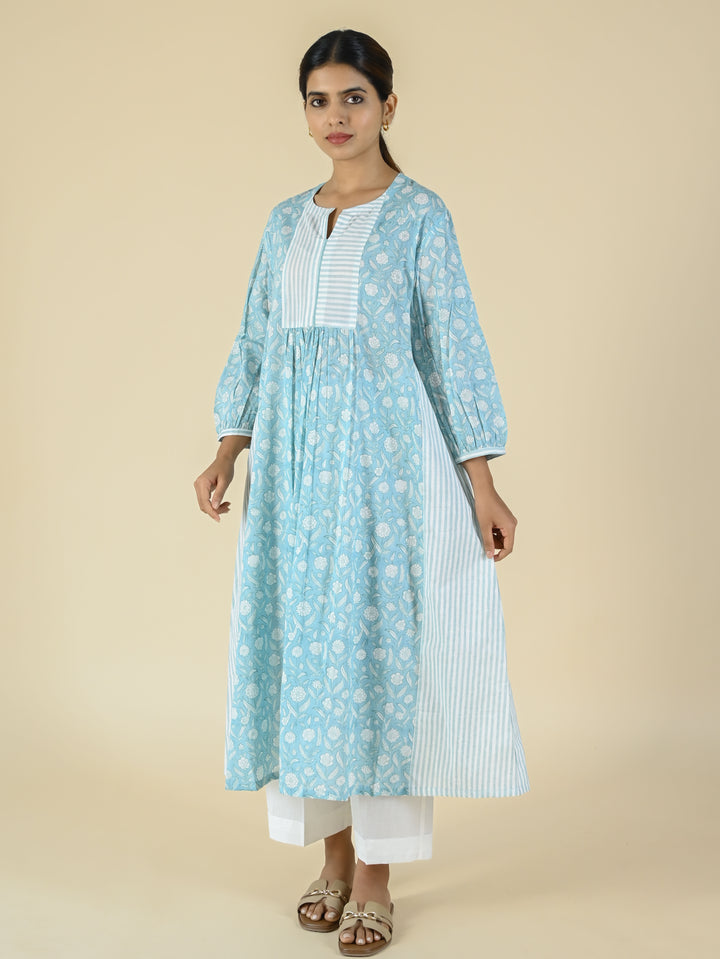 Soft blue printed cotton tunic