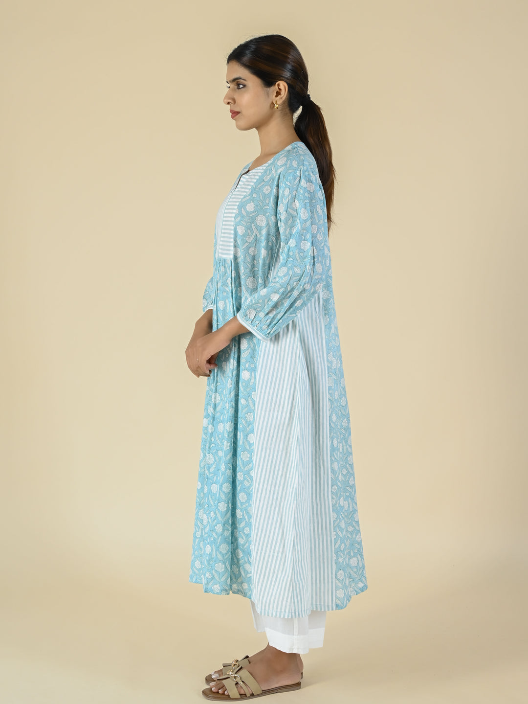 Soft blue printed cotton tunic