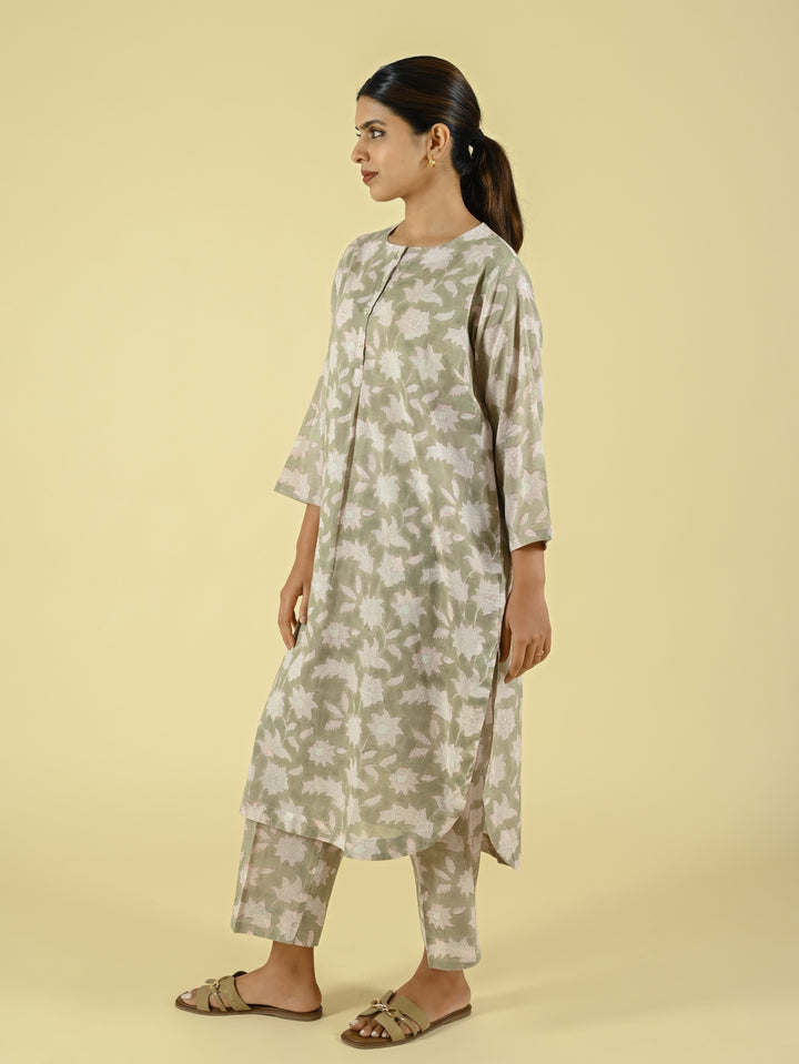 Pink & beige hand block printed cotton co-ord set