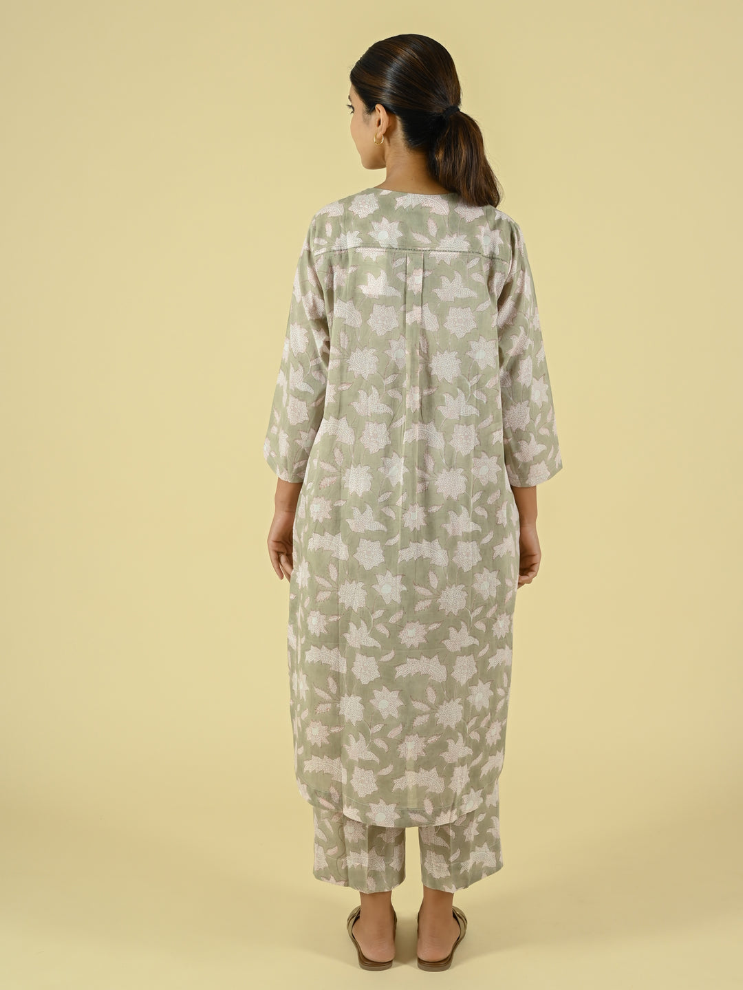 Pink & beige hand block printed cotton co-ord set