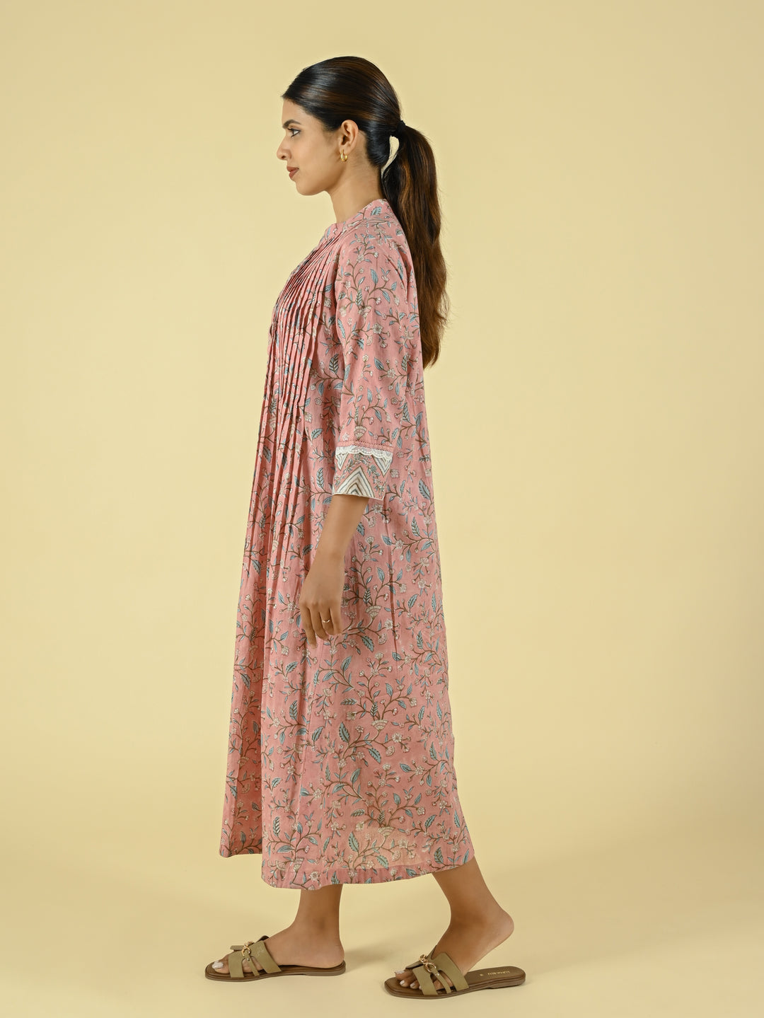 Hand block printed cotton gathered dress