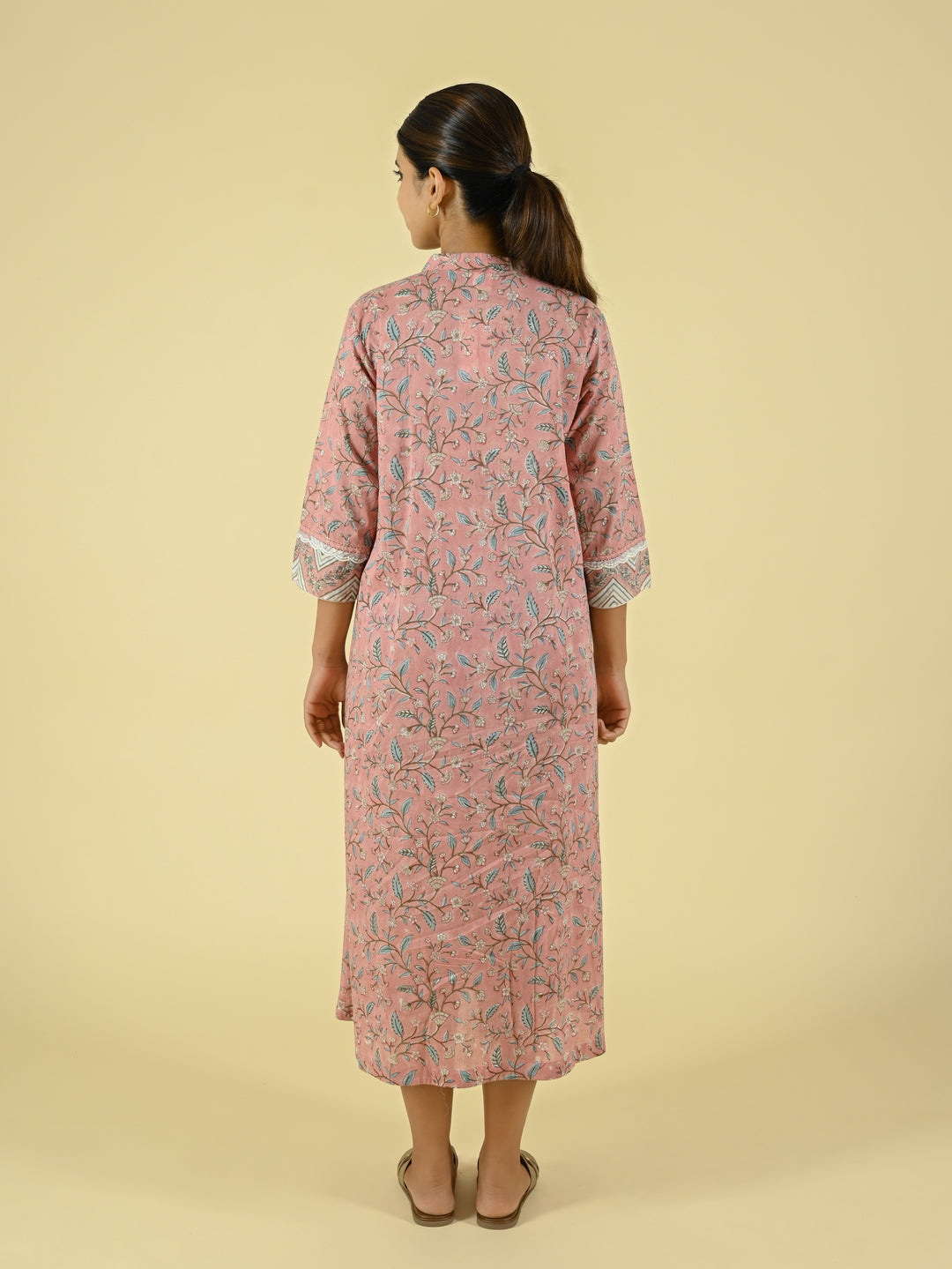 Hand block printed cotton gathered dress
