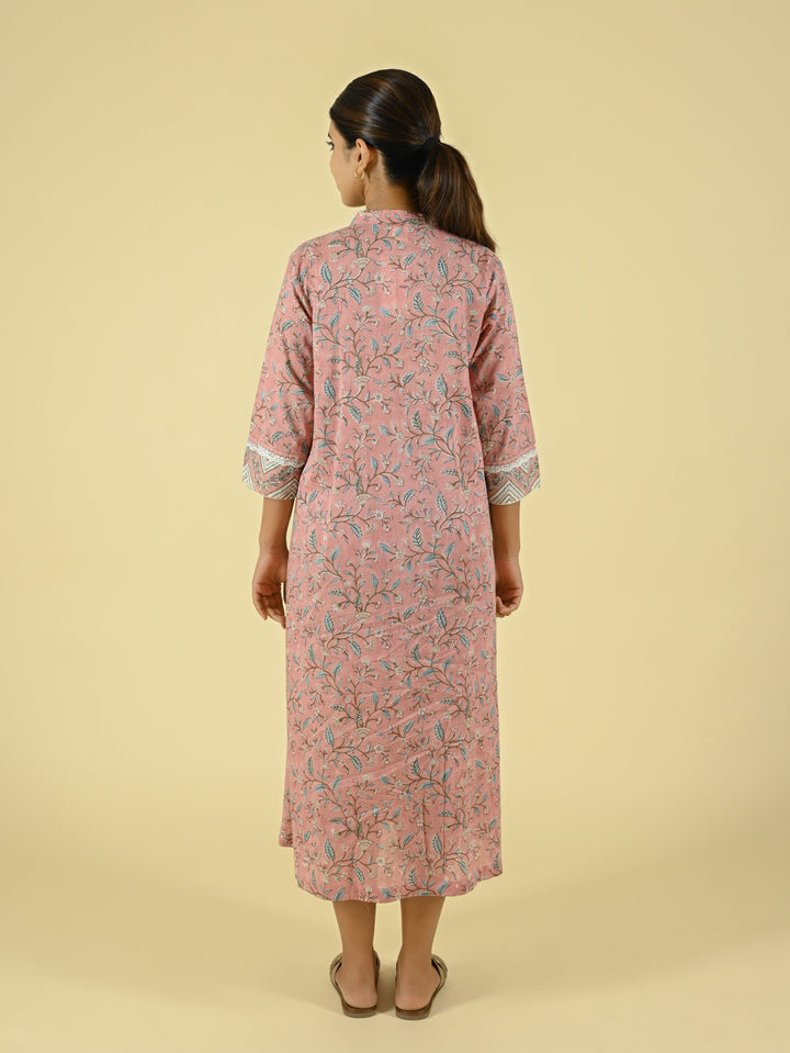 Hand block printed cotton gathered dress