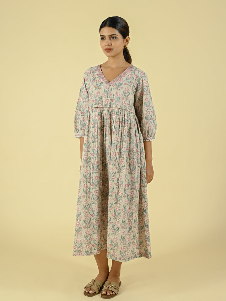 Block printed midi dress