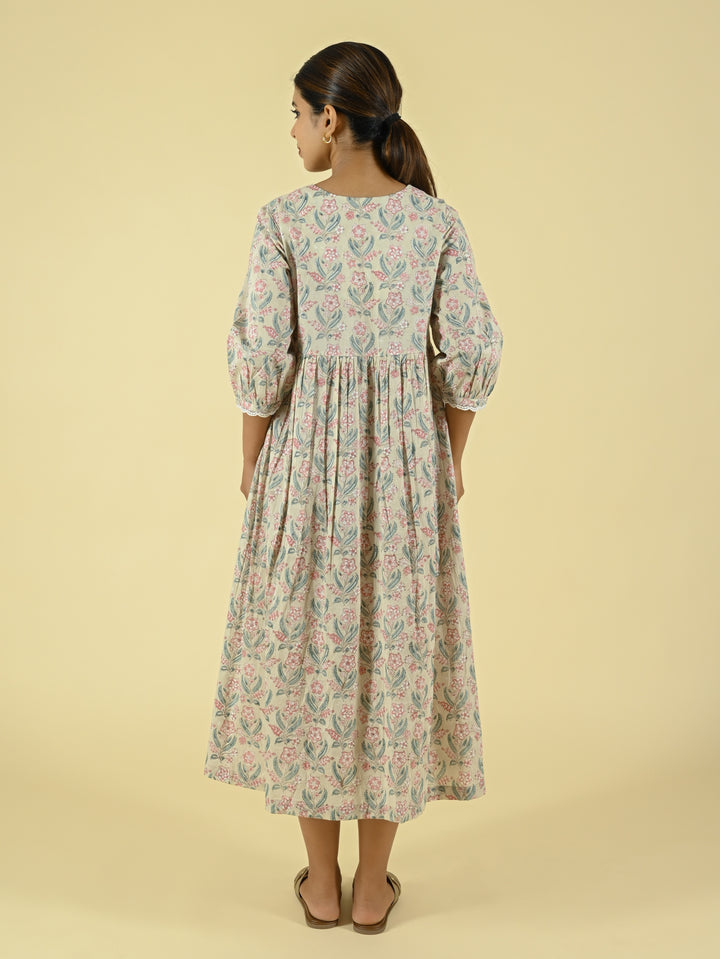 Block printed midi dress