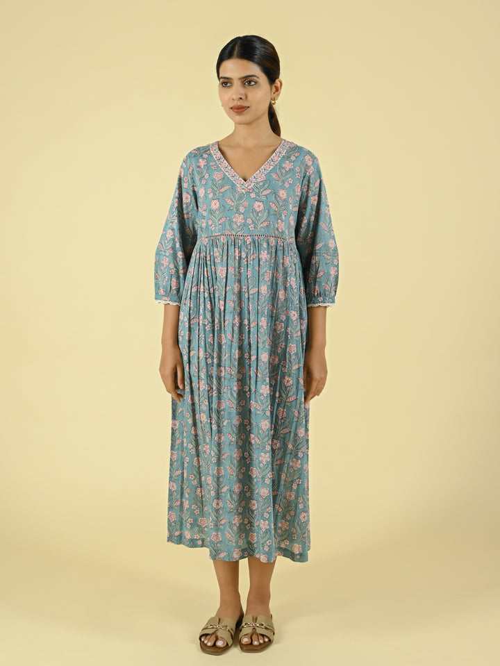 Block printed midi dress
