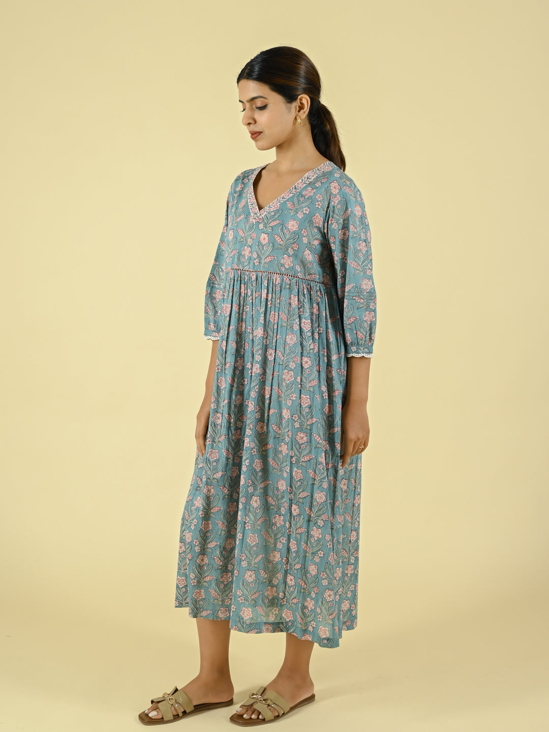 Block printed midi dress