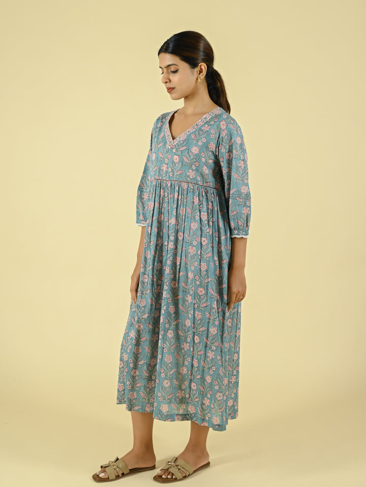 Block printed midi dress