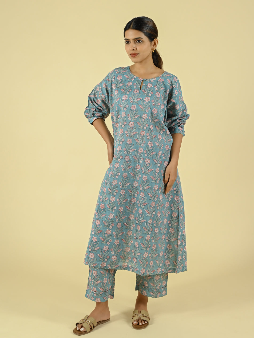 Sea blue handblock printed co-ord set