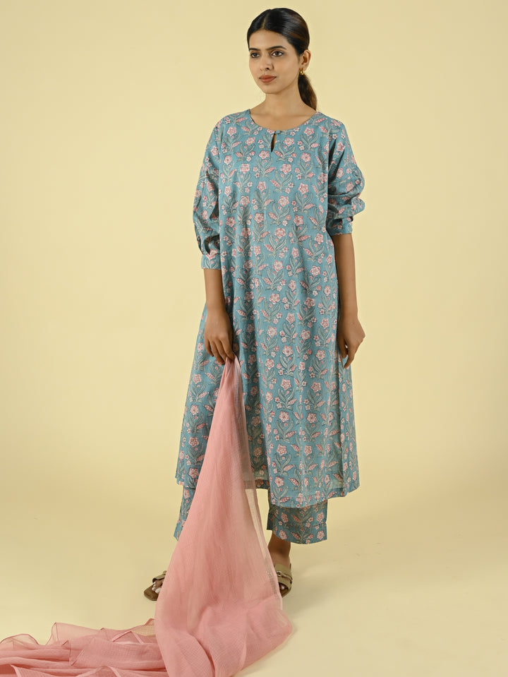 Sea blue handblock printed co-ord set