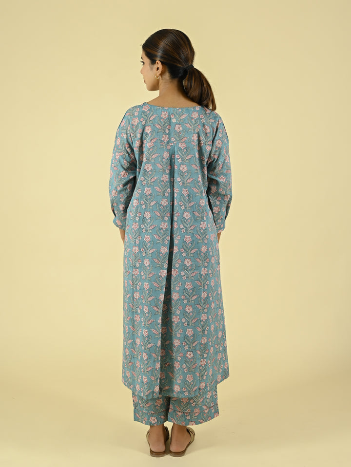 Sea blue handblock printed co-ord set