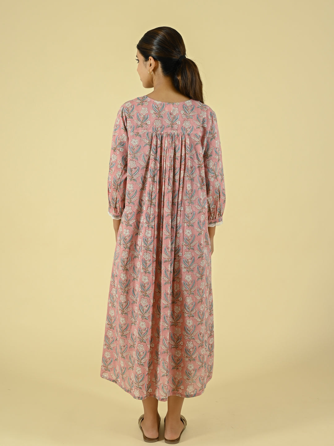 Pink handblock printed cotton dress